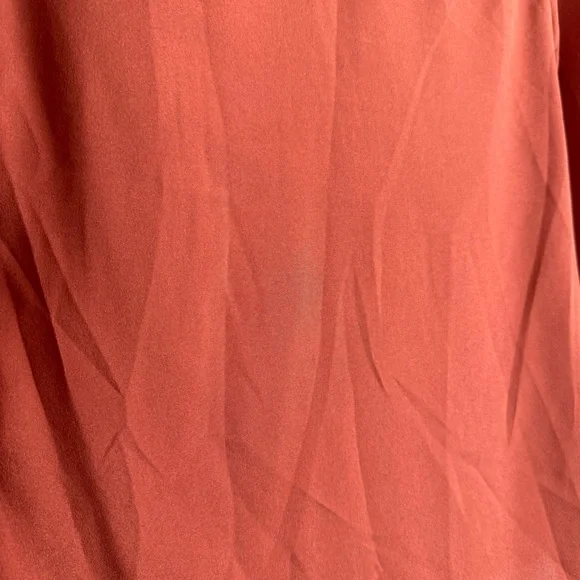 M M Couture Miss Me Rust Blouse w/Ruffle Chest & Smocked Sleeves & Bow Tie Sz M - Picture 11 of 14